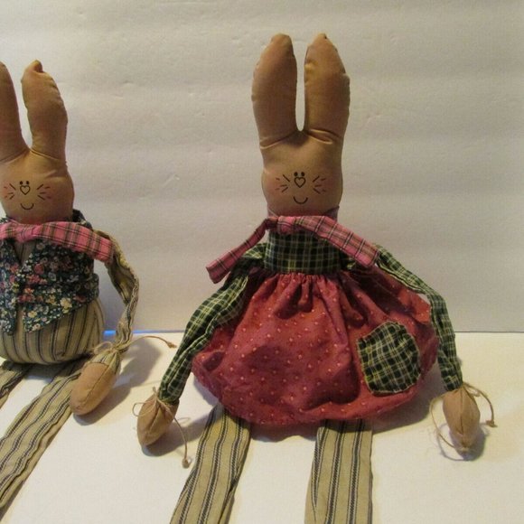 vtg Overly-Raker bunny rabbit couple shelf sitter Easter Bunkin countrycore - Picture 3 of 10